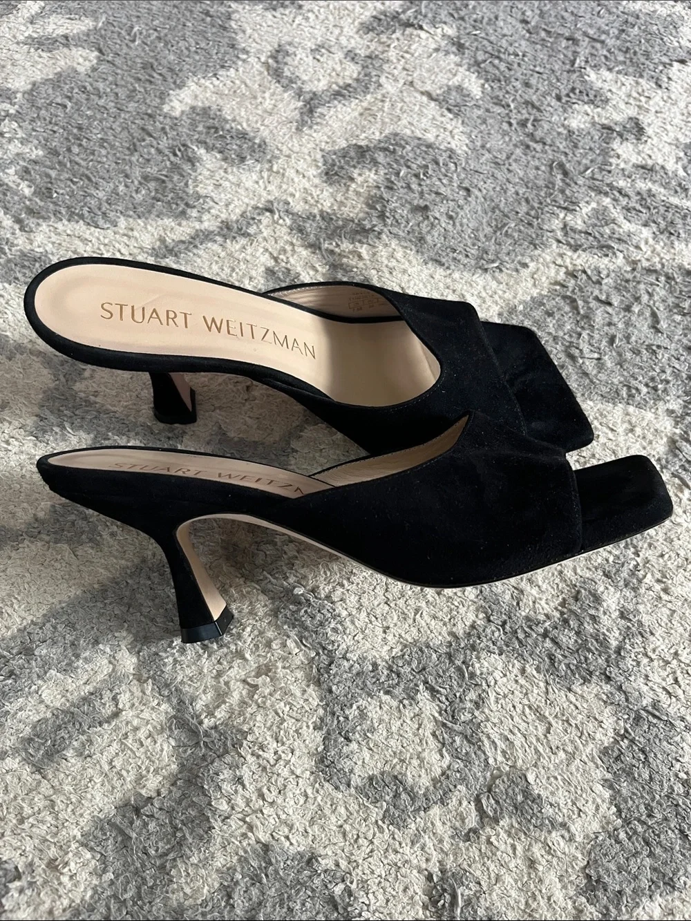 Stuart Weitzman Tia Square Toe Suede Mule Sandal